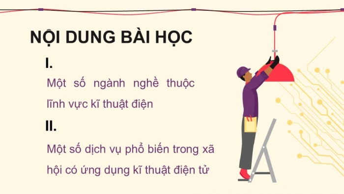 Giáo án điện tử Công nghệ 12 Điện - Điện tử Kết nối Bài 14: Ngành nghề và dịch vụ trong lĩnh vực kĩ thuật điện tử