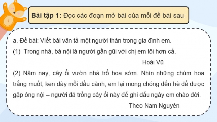 Giáo án điện tử Tiếng Việt 5 chân trời Bài 4: Viết đoạn mở bài cho bài văn tả người