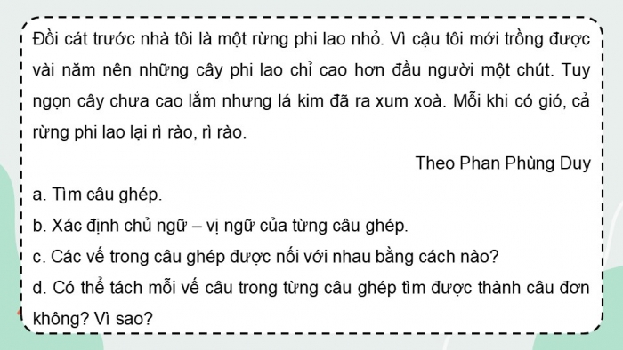 Giáo án điện tử Tiếng Việt 5 chân trời Bài 5: Luyện tập về cách nối các vế trong câu ghép