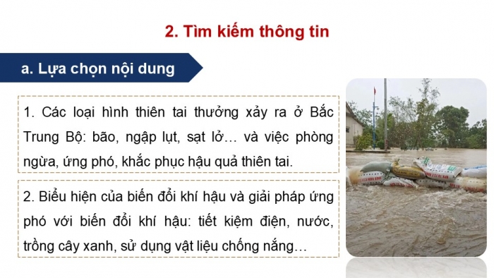 Giáo án điện tử Địa lí 9 chân trời Bài 14: Thực hành Tìm hiểu vấn đề phòng chống thiên tai và ứng phó với biến đổi khí hậu ở Bắc Trung Bộ