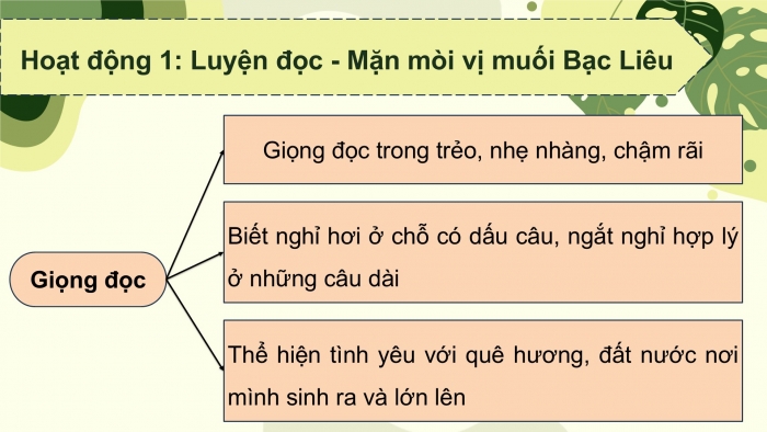 Giáo án PPT dạy thêm Tiếng Việt 5 chân trời bài 2: Bài đọc Mặn mòi vị muối Bạc Liêu. Bài văn kể chuyện sáng tạo