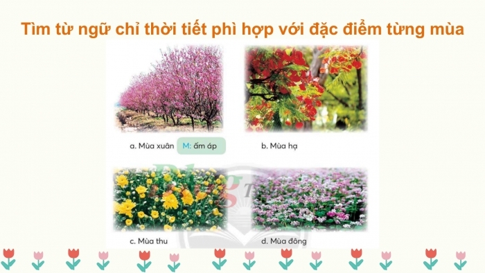 Giáo án điện tử Tiếng Việt 2 chân trời Bài 2: Mở rộng vốn từ Bốn mùa, Nói và đáp lời mời, lời khen ngợi