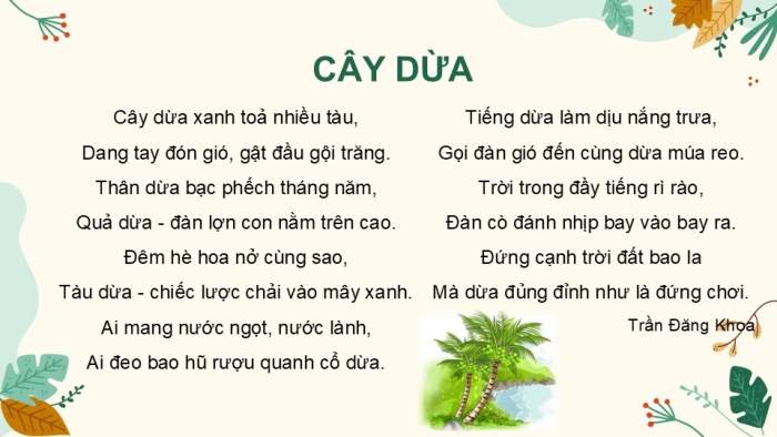 Giáo án điện tử Tiếng Việt 2 chân trời Bài 3: Đọc Cây dừa