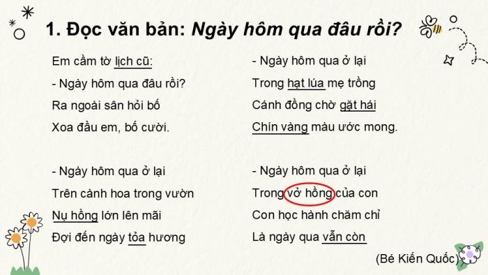 Giáo án điện tử tiếng Việt 2 kết nối Bài 2: Ngày hôm qua đâu rồi?