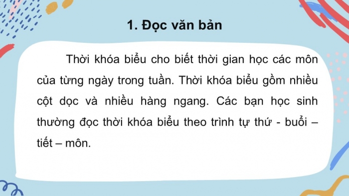 Giáo án điện tử tiếng Việt 2 kết nối Bài 10: Thời khoá biểu