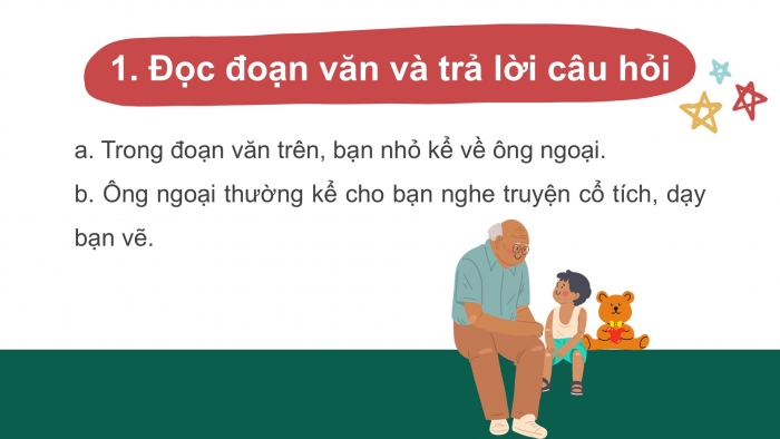 Giáo án điện tử tiếng Việt 2 kết nối Bài 26: Viết đoạn văn kể một việc người thân đã làm cho em, Đọc mở rộng