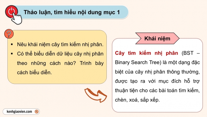 Giáo án điện tử chuyên đề Khoa học máy tính 12 kết nối Bài 7: Cây tìm kiếm nhị phân