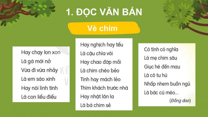 Giáo án điện tử Tiếng Việt 2 kết nối Bài 9: Vè chim