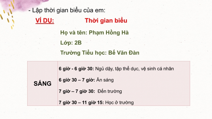 Giáo án điện tử Tiếng Việt 2 cánh diều Bài 21: Lập thời gian biểu một ngày đi học