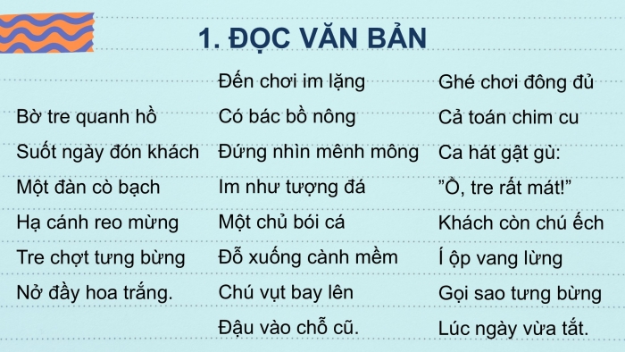 Giáo án điện tử Tiếng Việt 2 kết nối Bài 12: Bờ tre đón khách