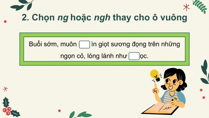 Giáo án điện tử Tiếng Việt 2 kết nối Bài 14: Nghe – viết Cỏ non cười rồi, Phân biệt ng/ngh, tr/ch, êt/êch