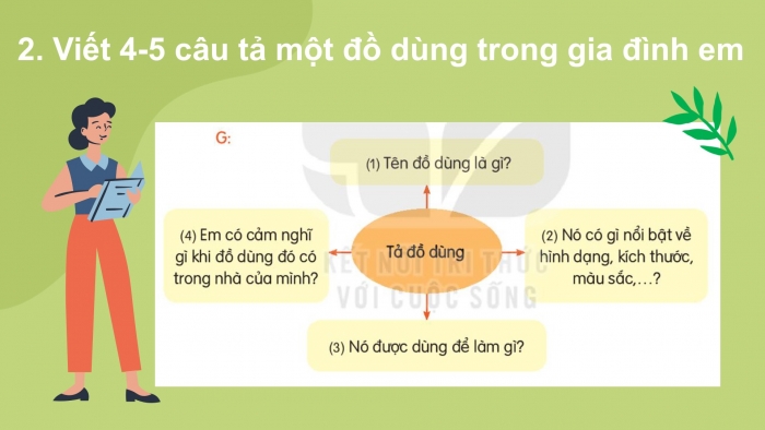 Giáo án điện tử Tiếng Việt 2 kết nối Bài 20: Viết đoạn văn tả một đồ dùng trong gia đình, Đọc mở rộng