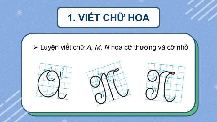 Giáo án điện tử Tiếng Việt 2 kết nối Bài 27: Ôn chữ hoa A M N (kiểu 2)