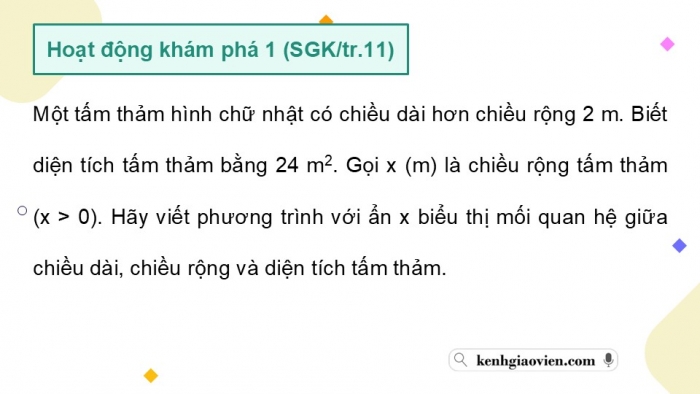 Giáo án điện tử Toán 9 chân trời Bài 2: Phương trình bậc hai một ẩn