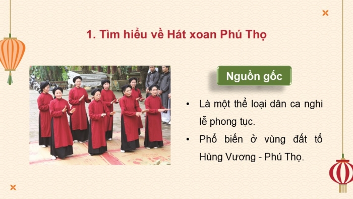 Giáo án điện tử Âm nhạc 9 chân trời Bài 16: Thường thức âm nhạc Một số di sản văn hoá phi vật thể, Nghe nhạc Mó cá (Hát xoan Phú Thọ)