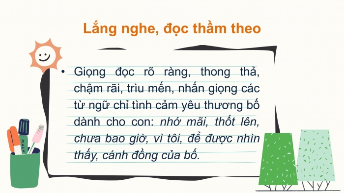 Giáo án điện tử Tiếng Việt 2 chân trời Bài 2: Đọc Cánh đồng của bố, Nghe – viết Bọ rùa tìm mẹ, Phân biệt ng/ngh, l/n, dấu hỏi/ dấu ngã