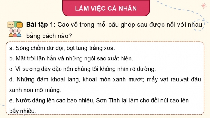 Giáo án điện tử Tiếng Việt 5 chân trời Bài 3: Cách nối các vế trong câu ghép