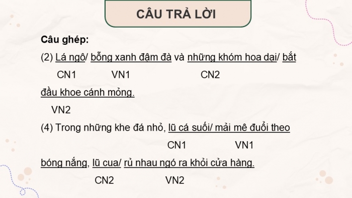 Giáo án điện tử Tiếng Việt 5 chân trời Bài 3: Luyện tập về câu đơn và câu ghép