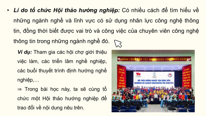 Giáo án điện tử Tin học ứng dụng 12 kết nối Bài 21: Hội thảo hướng nghiệp