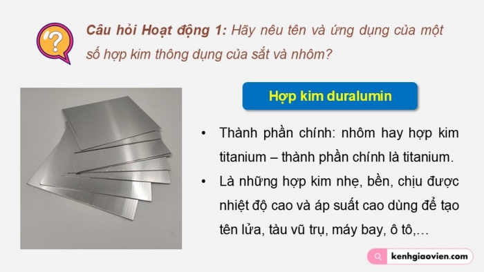 Giáo án điện tử Hoá học 12 kết nối Bài 21: Hợp kim