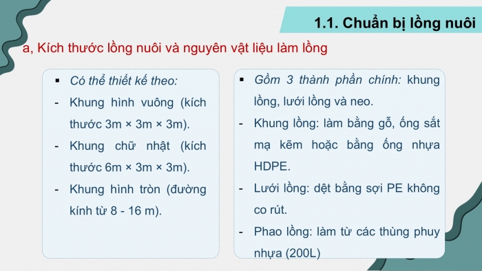 Giáo án điện tử Công nghệ 12 Lâm nghiệp Thủy sản Cánh diều Bài 18: Kĩ thuật nuôi một số loài thủy sản phổ biến