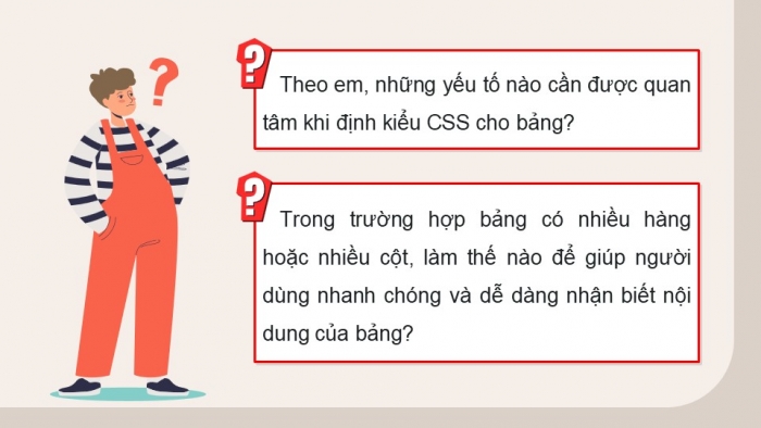 Giáo án điện tử Khoa học máy tính 12 chân trời Bài F11: Định kiểu CSS cho bảng và phần tử