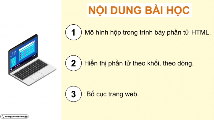 Giáo án điện tử Khoa học máy tính 12 cánh diều Bài 11: Mô hình hộp, bố cục trang web