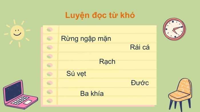 Giáo án điện tử Tiếng Việt 2 chân trời Bài 2: Đọc Rừng ngập mặn Cà Mau, Nghe – viết Rừng ngập mặn Cà Mau, Viết hoa tên địa lí, phân biệt r/d/gi, im/iêm