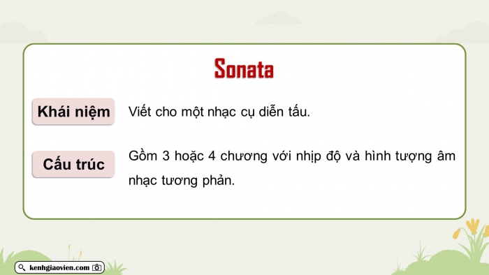 Giáo án điện tử Âm nhạc 9 chân trời Bài 8: Thường thức âm nhạc Một số thể loại nhạc đàn, Nghe nhạc Tình yêu của biển