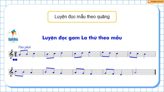 Giáo án điện tử Âm nhạc 9 cánh diều Bài 6 Tiết 1: Luyện đọc gam La thứ theo mẫu, Bài đọc nhạc số 3, Thế bấm hợp âm Rê thứ trên kèn phím, Bài hoà tấu số 3