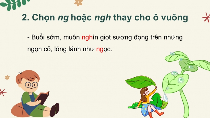 Giáo án điện tử Tiếng Việt 2 kết nối Bài 14: Nghe – viết Cỏ non cười rồi, Phân biệt ng/ngh, tr/ch, êt/êch