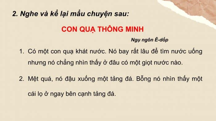 Giáo án điện tử Tiếng Việt 2 cánh diều Bài 24: Nghe – kể Con quạ thông minh