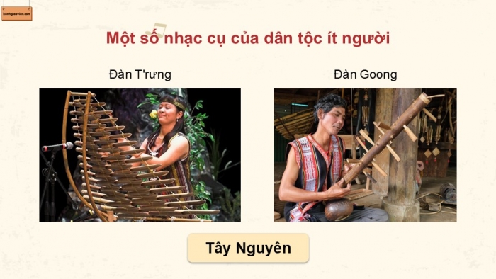 Giáo án điện tử Âm nhạc 9 chân trời Bài 13: Thường thức âm nhạc Trống paranưng và đàn k'lông pút, Nghe nhạc Mùa xuân đến