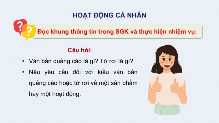 Giáo án điện tử Ngữ văn 9 chân trời Bài 6: Viết văn bản quảng cáo hoặc tờ rơi về một sản phẩm hay một hoạt động