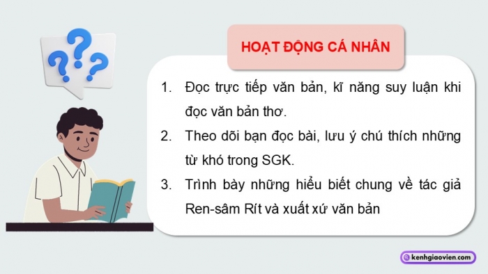 Giáo án điện tử Ngữ văn 9 chân trời Bài 7: Cách suy luận (Ren-sâm Rít)