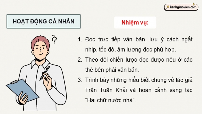 Giáo án điện tử Ngữ văn 9 chân trời Bài 8: Hai chữ nước nhà (Trần Tuấn Khải)