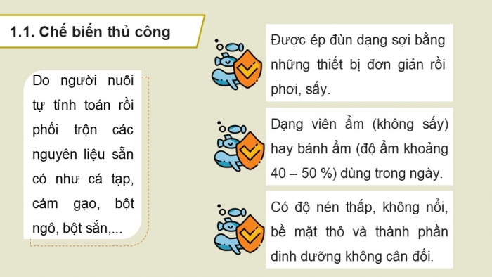 Giáo án điện tử Công nghệ 12 Lâm nghiệp Thủy sản Cánh diều Bài 17: Chế biến và bảo quản thức ăn thủy sản