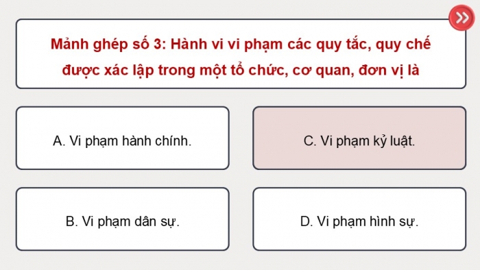 Giáo án điện tử Công dân 9 chân trời Bài 9: Vi phạm pháp luật và trách nhiệm pháp lí (P2)