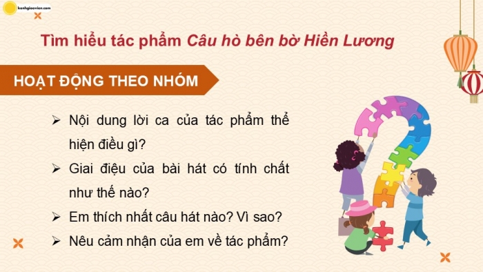 Giáo án điện tử Âm nhạc 9 cánh diều Bài 9 Tiết 2: Nghe tác phẩm Câu hò bên bờ Hiền Lương, Nhạc sĩ Hoàng Hiệp, Ôn tập bài hát Nối vòng tay lớn