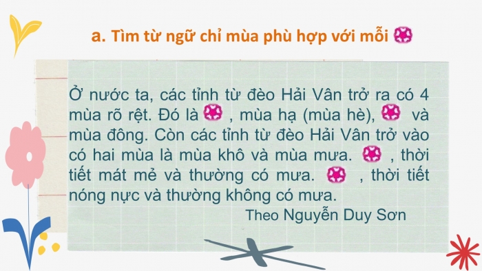 Giáo án điện tử Tiếng Việt 2 chân trời Bài 2: Mở rộng vốn từ Bốn mùa, Nói và đáp lời mời, lời khen ngợi