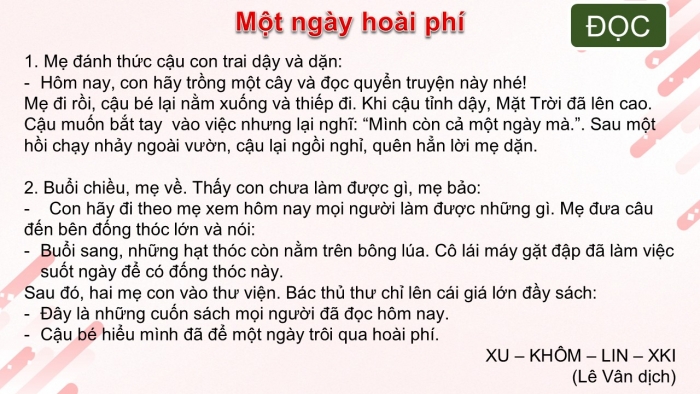 Giáo án điện tử Tiếng Việt 2 cánh diều Bài 2: Một ngày hoài phí