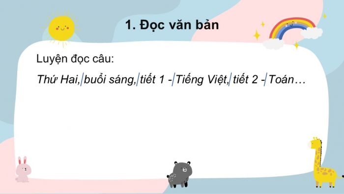 Giáo án điện tử tiếng Việt 2 kết nối Bài 10: Thời khoá biểu