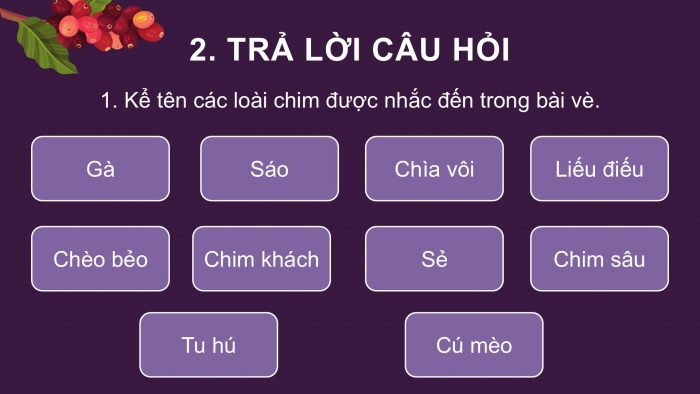 Giáo án điện tử Tiếng Việt 2 kết nối Bài 9: Vè chim