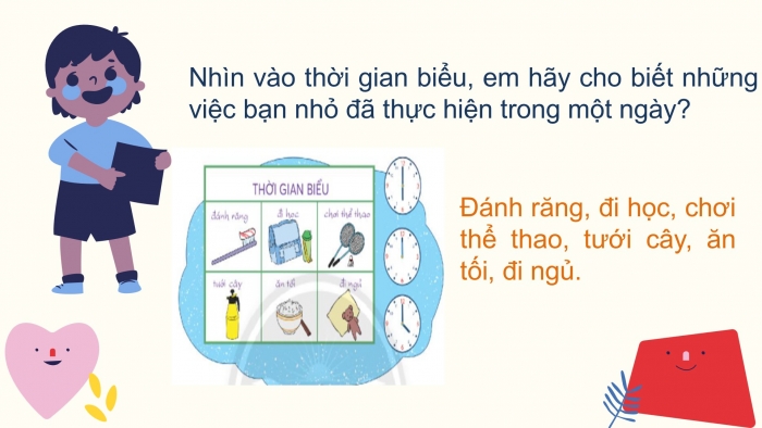 Giáo án điện tử Tiếng Việt 2 chân trời Bài 4: Viết thời gian biểu