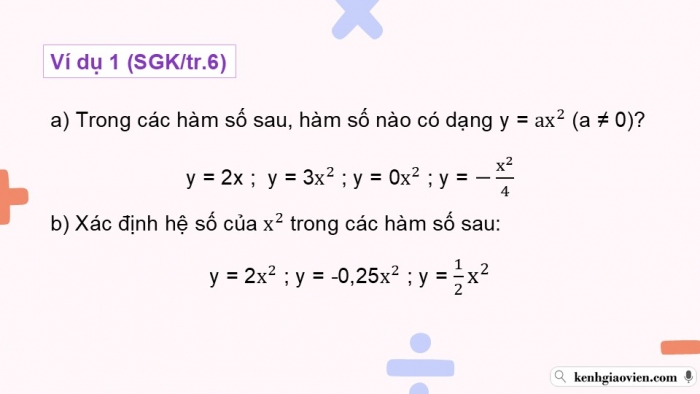 Giáo án điện tử Toán 9 chân trời Bài 1: Hàm số và đồ thị của hàm số y = ax^2 (a ≠ 0)