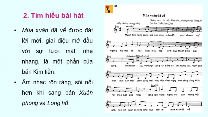 Giáo án điện tử Âm nhạc 9 chân trời Bài 11: Hát Mùa xuân đã về, Nhạc cụ thể hiện giai điệu Bài thực hành số 3