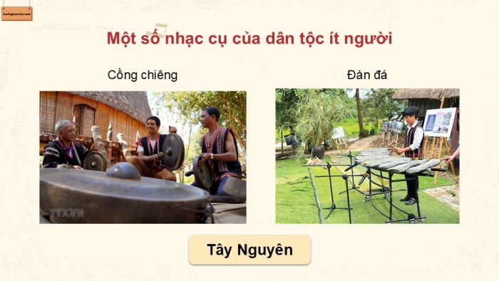 Giáo án điện tử Âm nhạc 9 chân trời Bài 13: Thường thức âm nhạc Trống paranưng và đàn k'lông pút, Nghe nhạc Mùa xuân đến