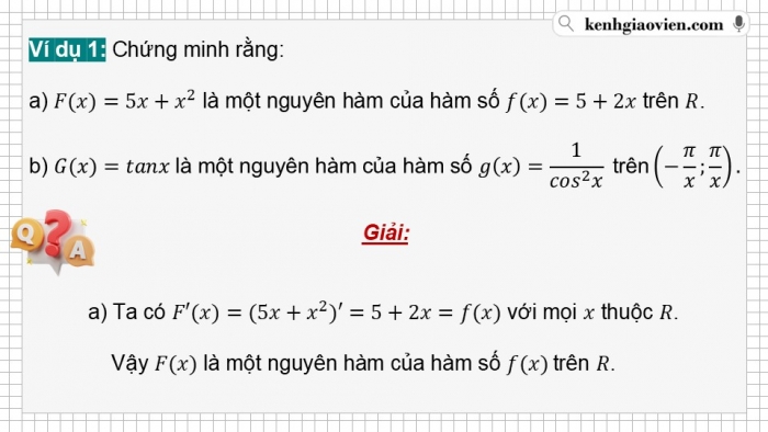 Giáo án điện tử Toán 12 chân trời Bài 1: Nguyên hàm