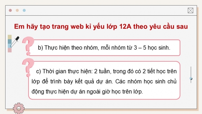 Giáo án điện tử Tin học ứng dụng 12 chân trời Bài F6: Dự án tạo trang web