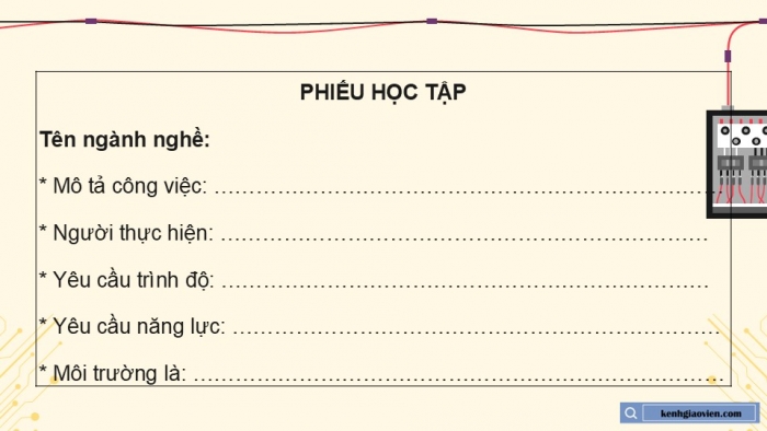 Giáo án điện tử Công nghệ 12 Điện - Điện tử Kết nối Bài 14: Ngành nghề và dịch vụ trong lĩnh vực kĩ thuật điện tử